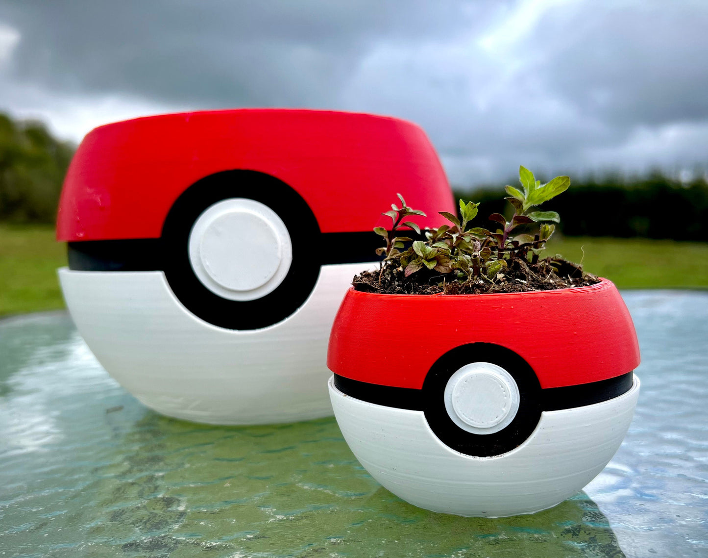 Custom Pokeball Planter with Drip Tray | 4, 6, 8, 10 inches | Succulents Herbs Flowers Houseplants | Indoor or Outdoor | Farm Tested