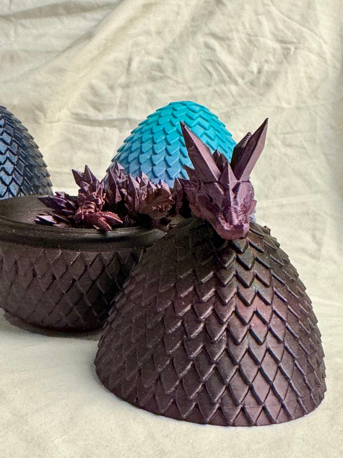 Mini Articulated Crystal Dragon with Egg - 11 inches, 3D Printed, Fidget Toy, Display Item, Many Colors Available.