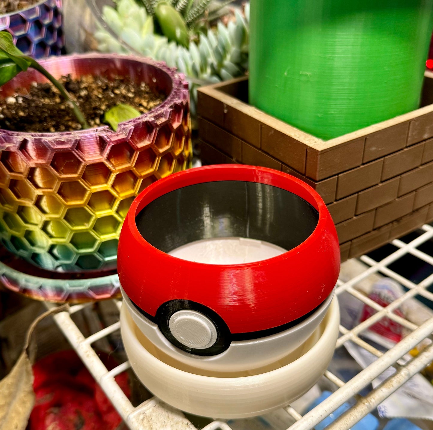 Cute Pokeball Planter with Taller Drip Tray | 4, 6, 8, 10 inches | Succulents Swampy Plants, Carnivorous plants | Indoor Outdoor Flowers | Farm Tested