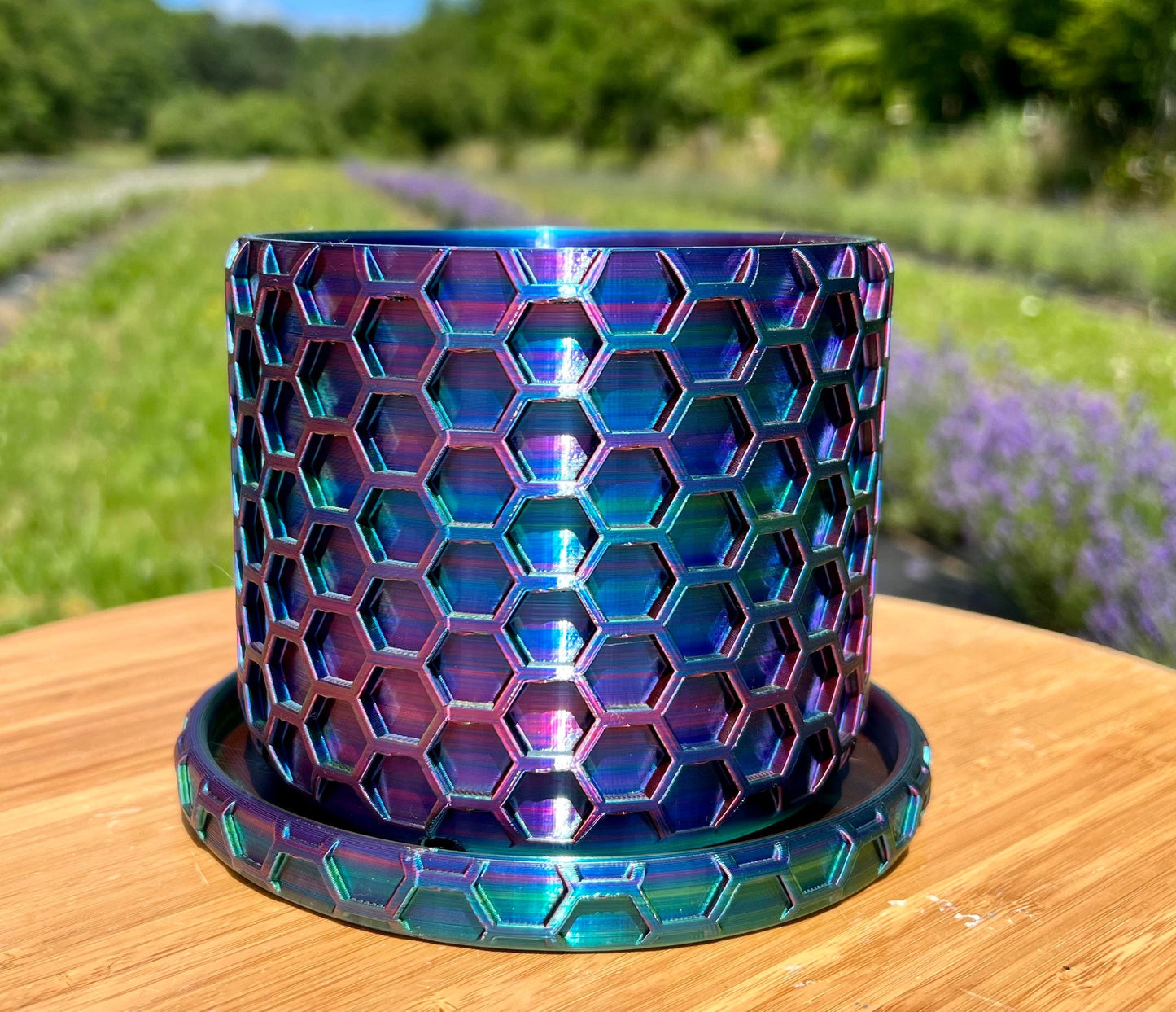 Hexagonal Design Honeycomb Pattern Planter with drip tray - 3D Printed, Farm Tested - Various Colors - Three Sizes