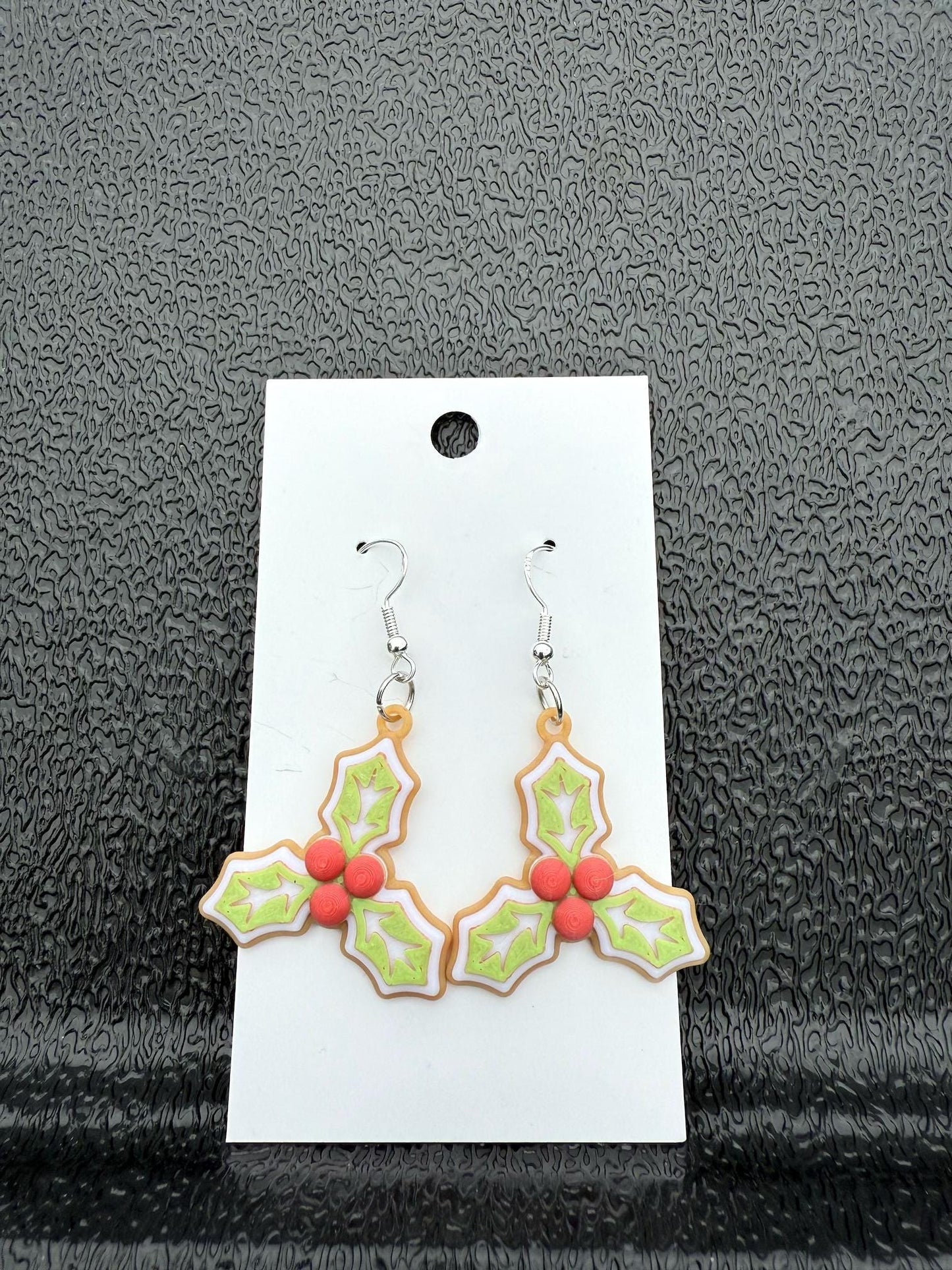Festive Holly Ornament Earring Set - Cute Little Dangle Jewelry - 1 Pair - Holiday Party Idea