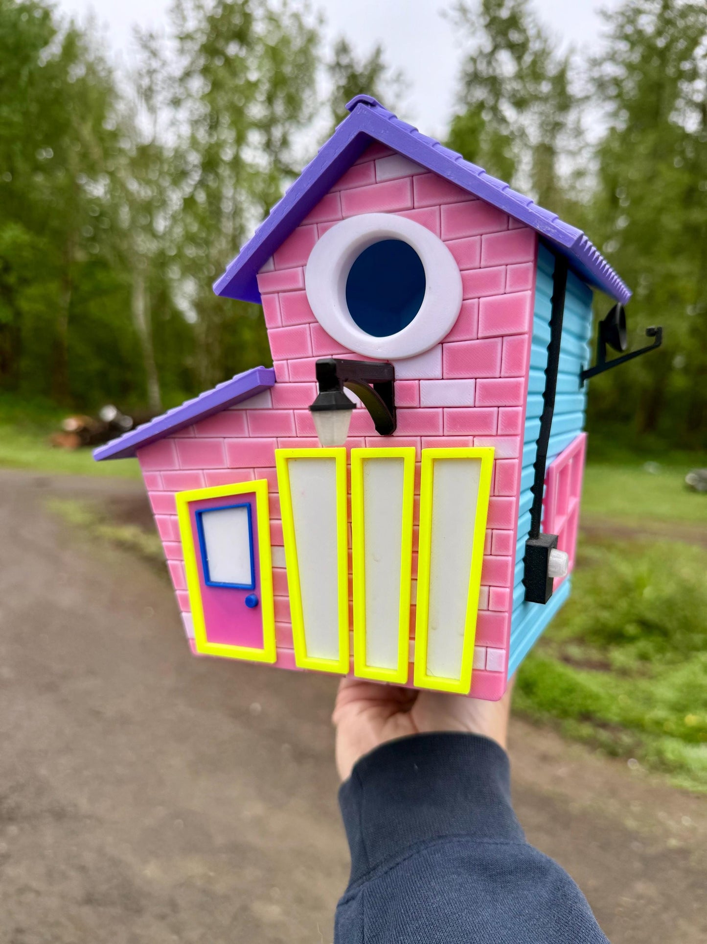 Cute Cartoon Birdhouse with mounting bracket - Indoor or Outdoor Use - 3d Printed - Easy to clean - One of a kind.