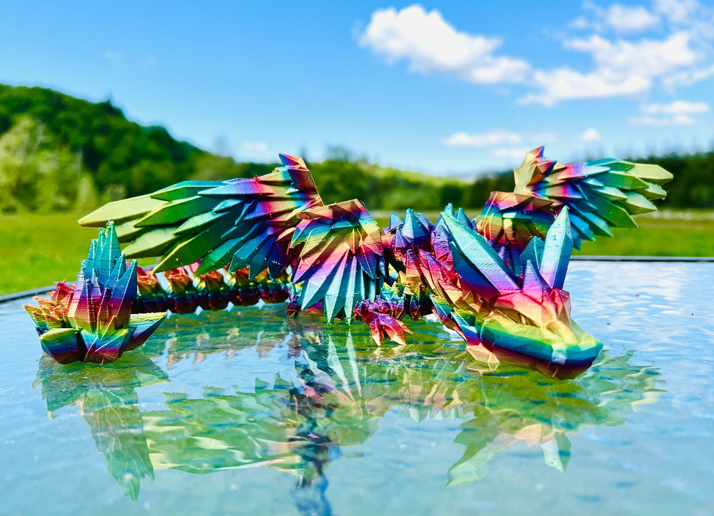 Winged Crystal Dragon 24 inch | 3D Printed | Articulated Fidget Toy | Desktop Display | Many Colors Available | Great Gift Idea