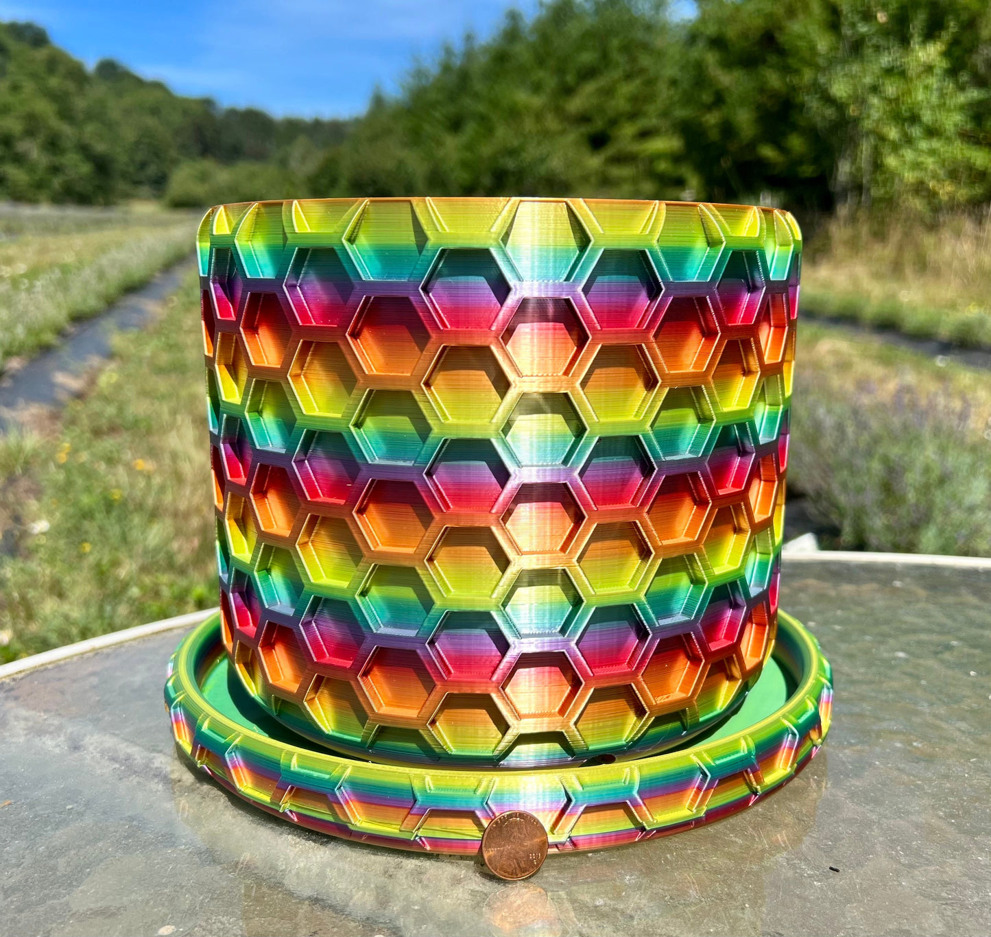 Hexagonal Design Honeycomb Pattern Planter with drip tray - 3D Printed, Farm Tested - Various Colors - Three Sizes