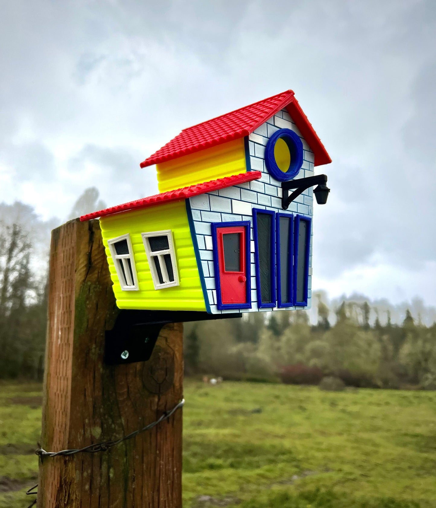 Cute Cartoon Birdhouse with mounting bracket - Indoor or Outdoor Use - 3d Printed - Easy to clean - One of a kind.