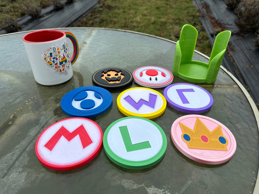 Novelty Nintendo Super Mario Bros Inspired Coasters and Green Hills Storage Bin 3d Printed -New Characters!