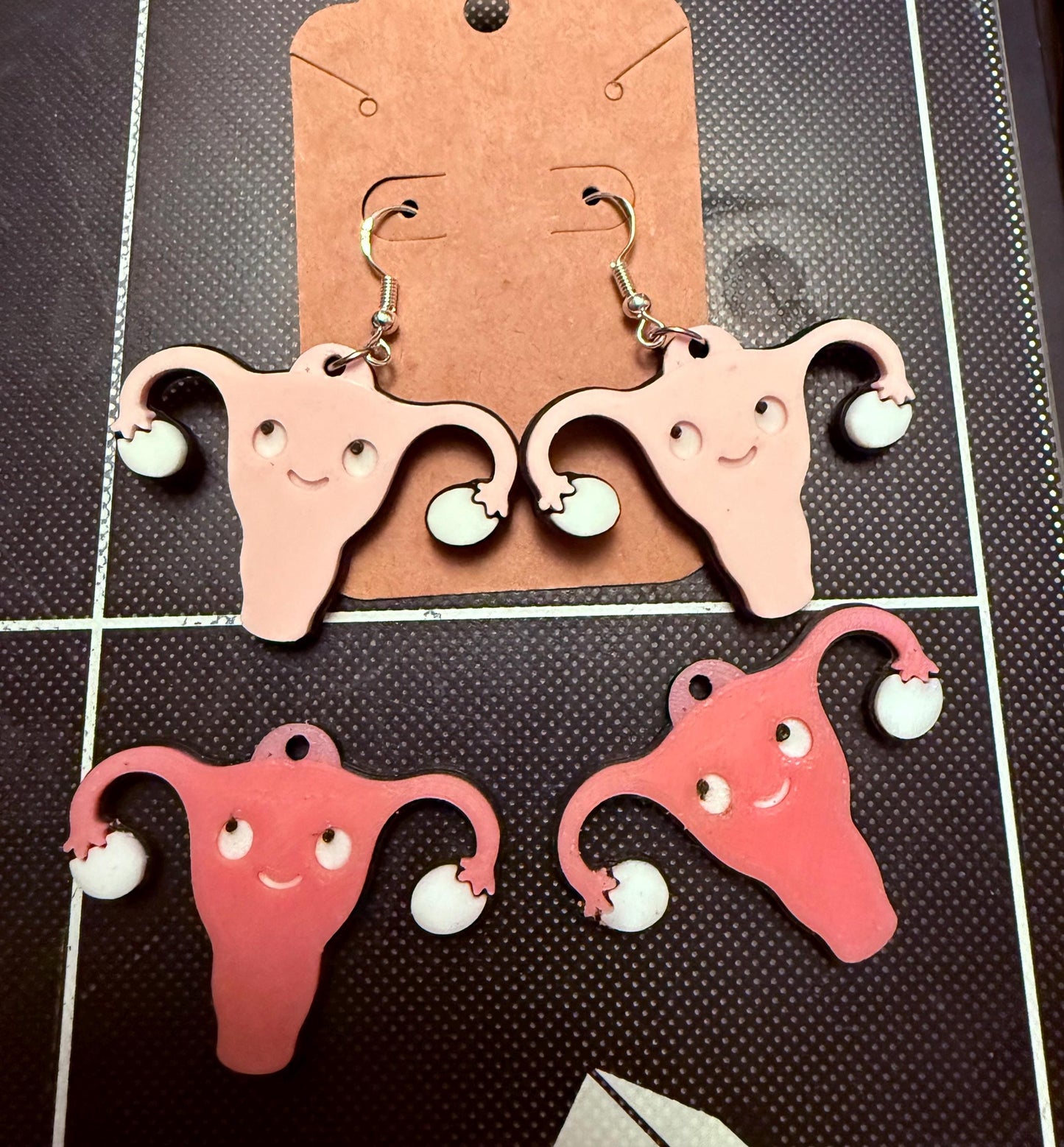 Cartoon Cute Uterus Dangle Earrings - Cuterus Novelty Set - Obgyn Doctor Gift-  One Pair- 3D Printed in Color