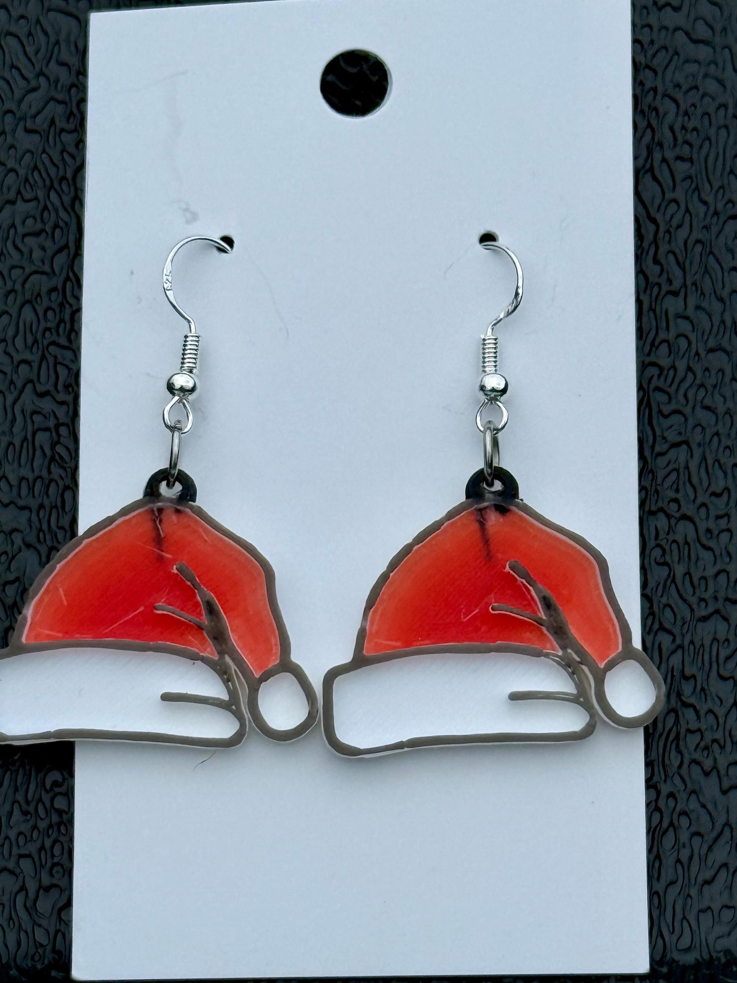 Santa Hat Earring Set - Cute Little Dangle Jewelry - 1 Pair - Holiday Party Idea