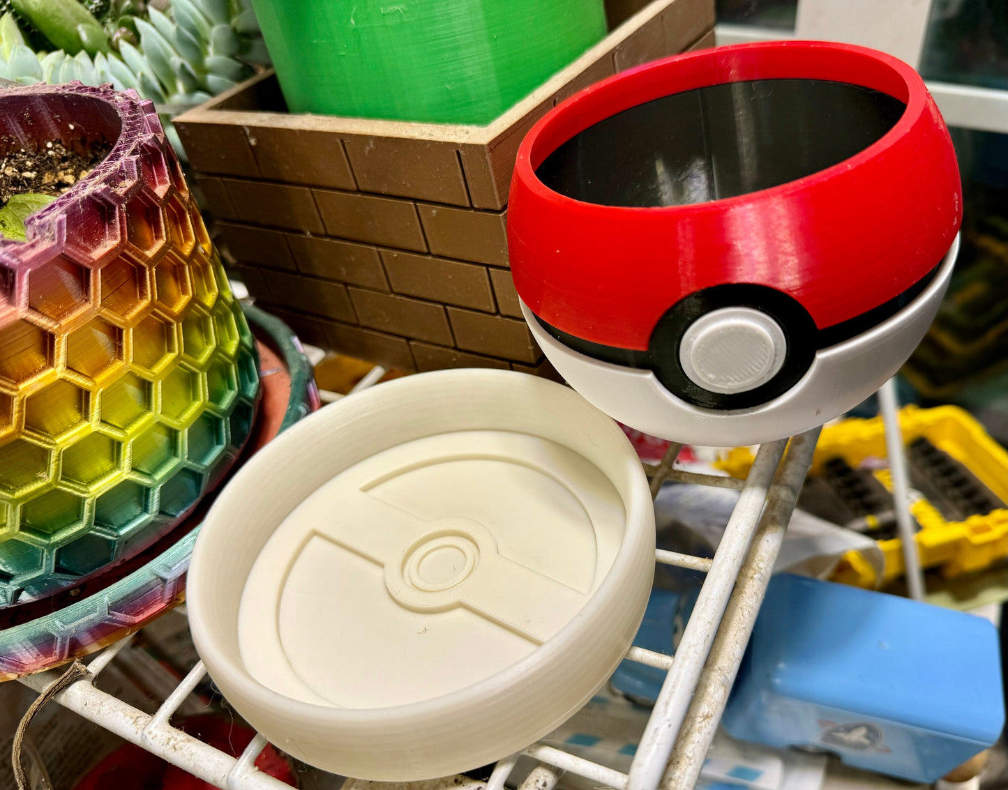 Cute Pokeball Planter with Taller Drip Tray | 4, 6, 8, 10 inches | Succulents Swampy Plants, Carnivorous plants | Indoor Outdoor Flowers | Farm Tested