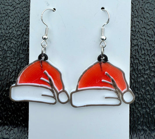 Santa Hat Earring Set - Cute Little Dangle Jewelry - 1 Pair - Holiday Party Idea
