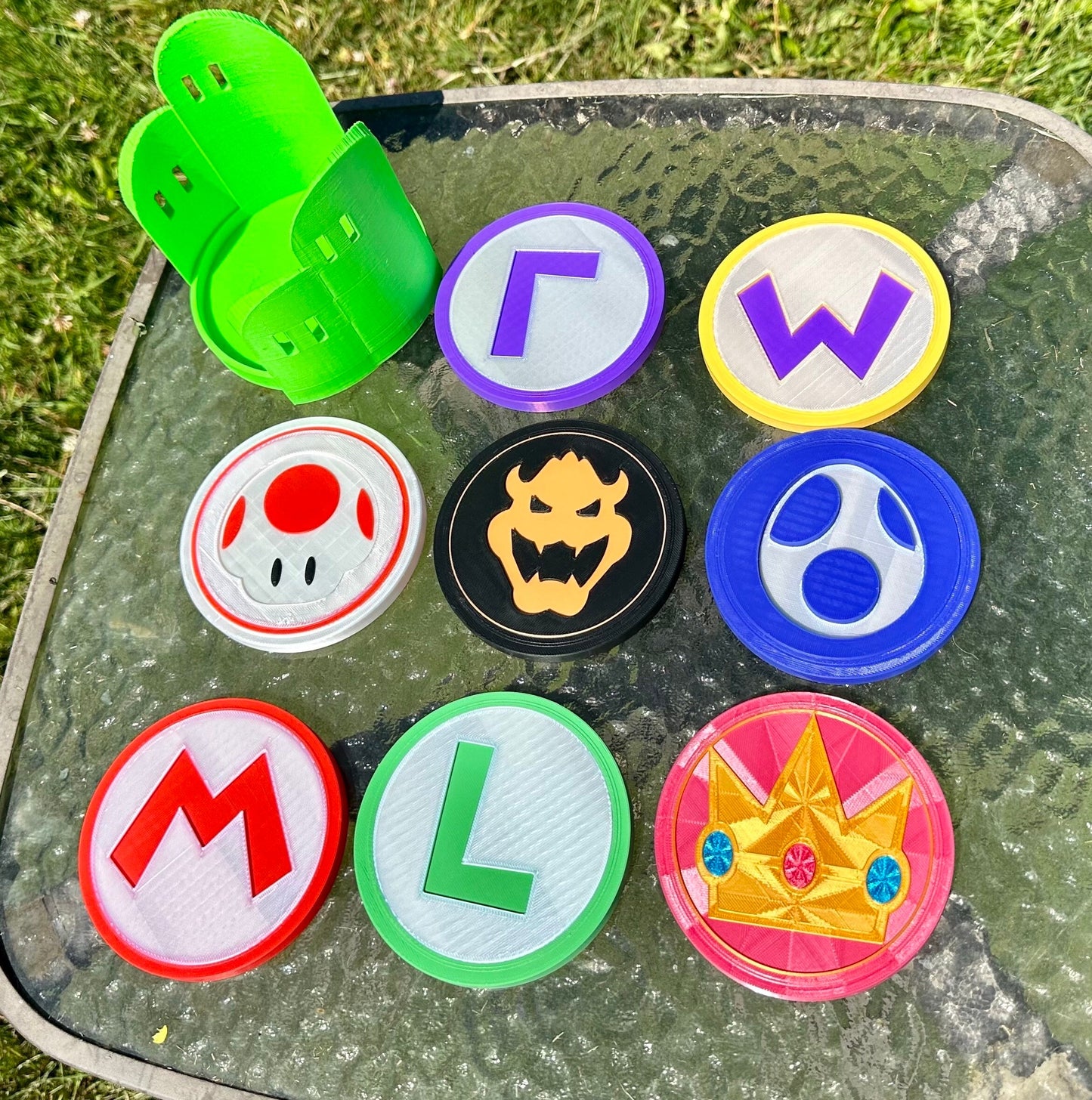 Novelty Nintendo Super Mario Bros Inspired Coasters and Green Hills Storage Bin 3d Printed -New Characters!