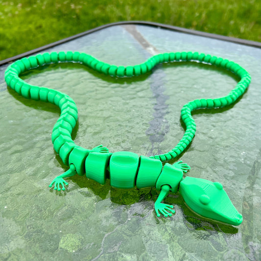 Flexi Articulated Gecko Toy 42 inch long tailed lizard fidget toy Made to Order, Various Colors