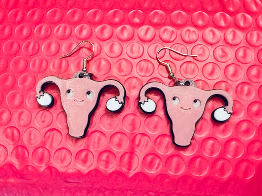 Cartoon Cute Uterus Dangle Earrings - Cuterus Novelty Set - Obgyn Doctor Gift-  One Pair- 3D Printed in Color