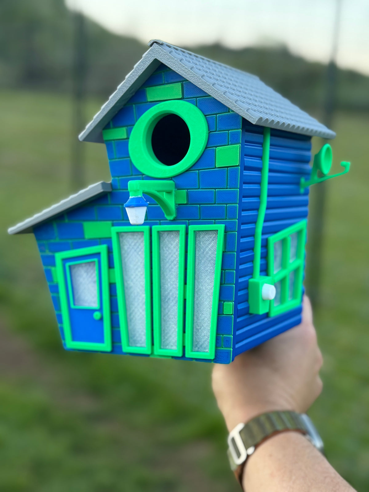 Cute Cartoon Birdhouse with mounting bracket - Indoor or Outdoor Use - 3d Printed - Easy to clean - One of a kind.