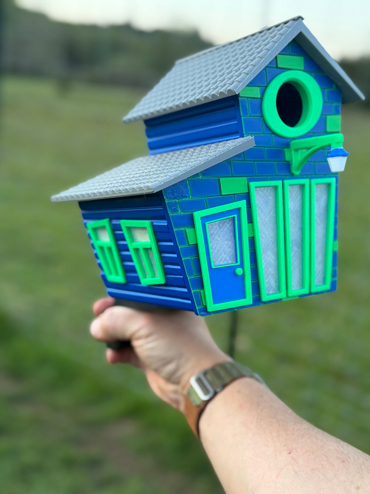 Cute Cartoon Birdhouse with mounting bracket - Indoor or Outdoor Use - 3d Printed - Easy to clean - One of a kind.