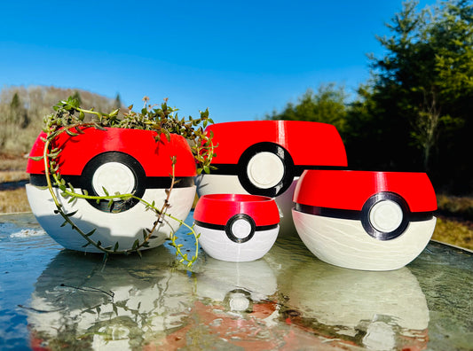 Pokeball Styled Planter  | 4 - 6 - 8 - 10  inches | Succulents Houseplants Outdoor Flowers | 3D Printed | Supports Small Farms