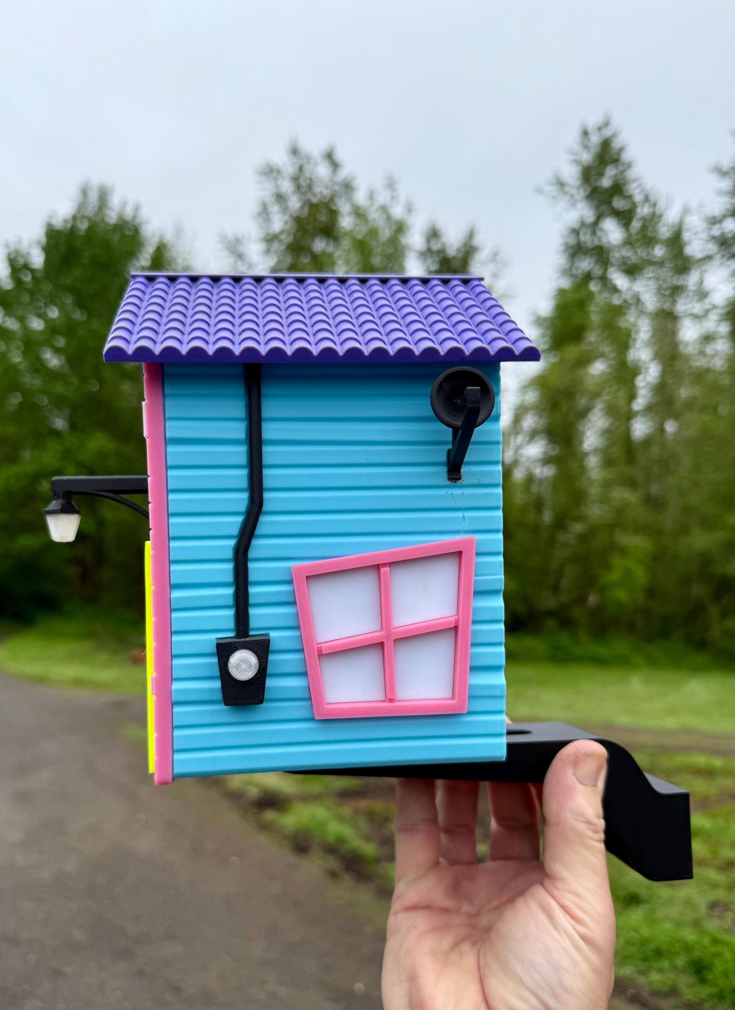 Cute Cartoon Birdhouse with mounting bracket - Indoor or Outdoor Use - 3d Printed - Easy to clean - One of a kind.