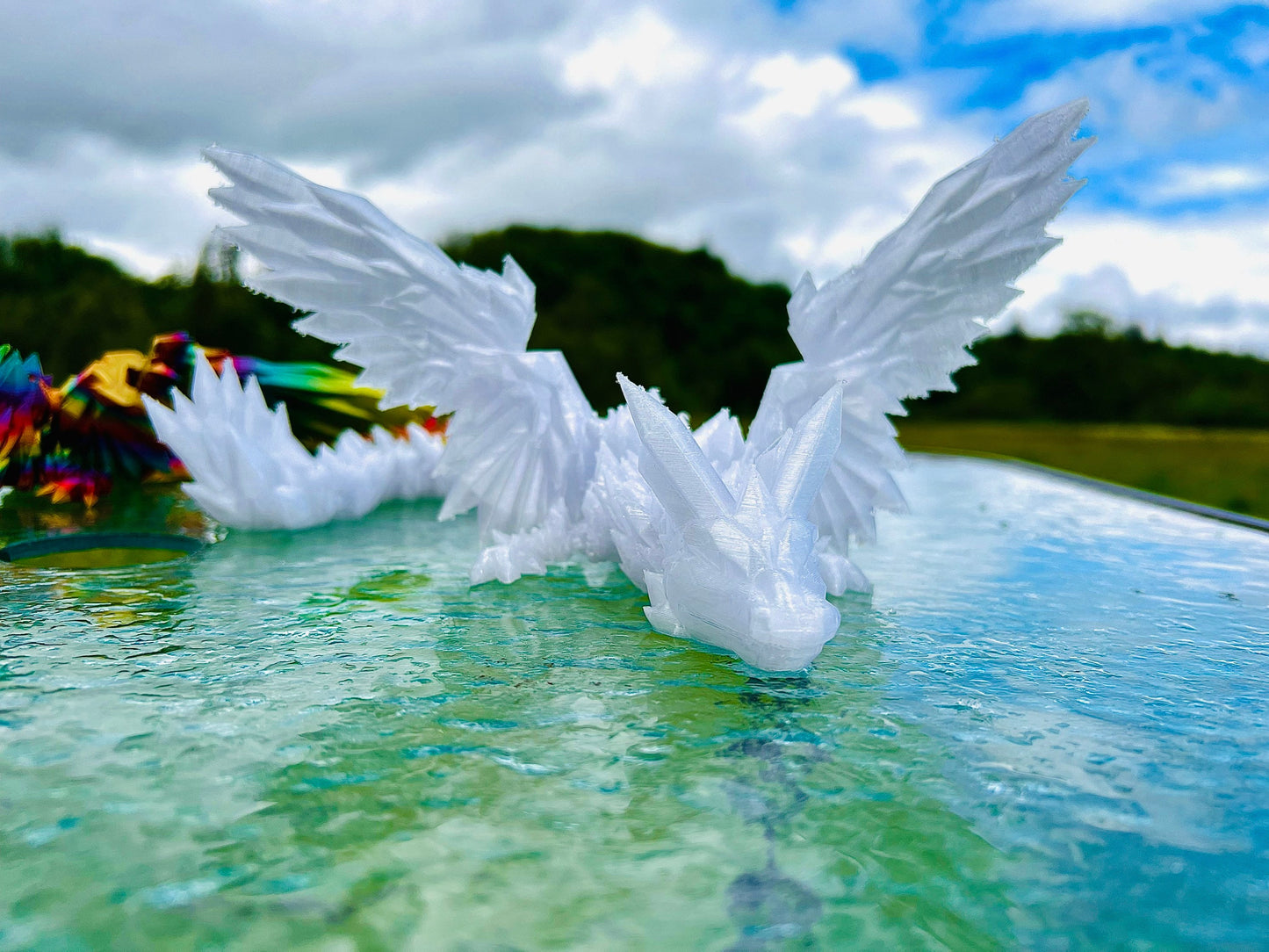 Winged Crystal Dragon 24 inch | 3D Printed | Articulated Fidget Toy | Desktop Display | Many Colors Available | Great Gift Idea