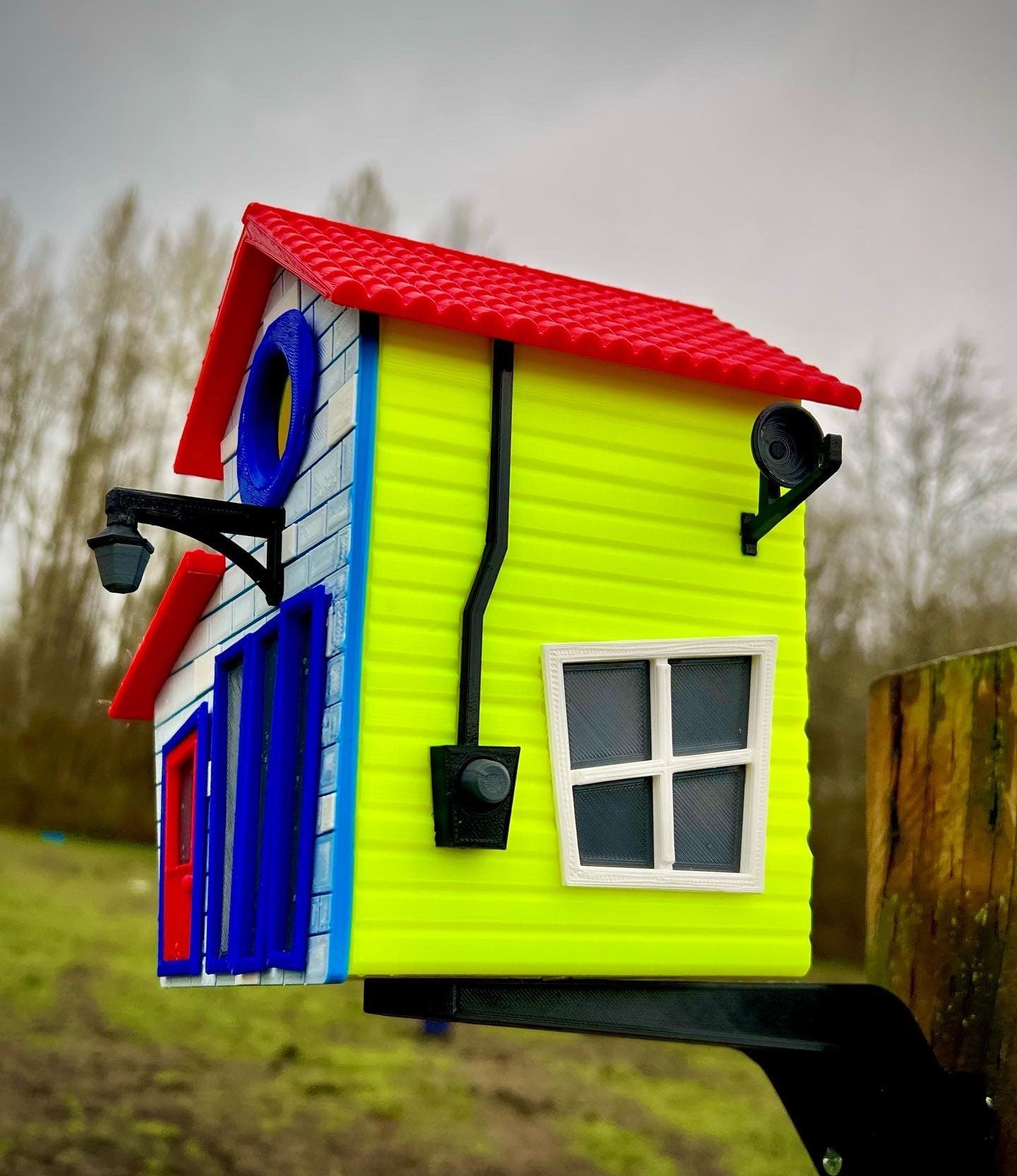 Cute Cartoon Birdhouse with mounting bracket - Indoor or Outdoor Use - 3d Printed - Easy to clean - One of a kind.