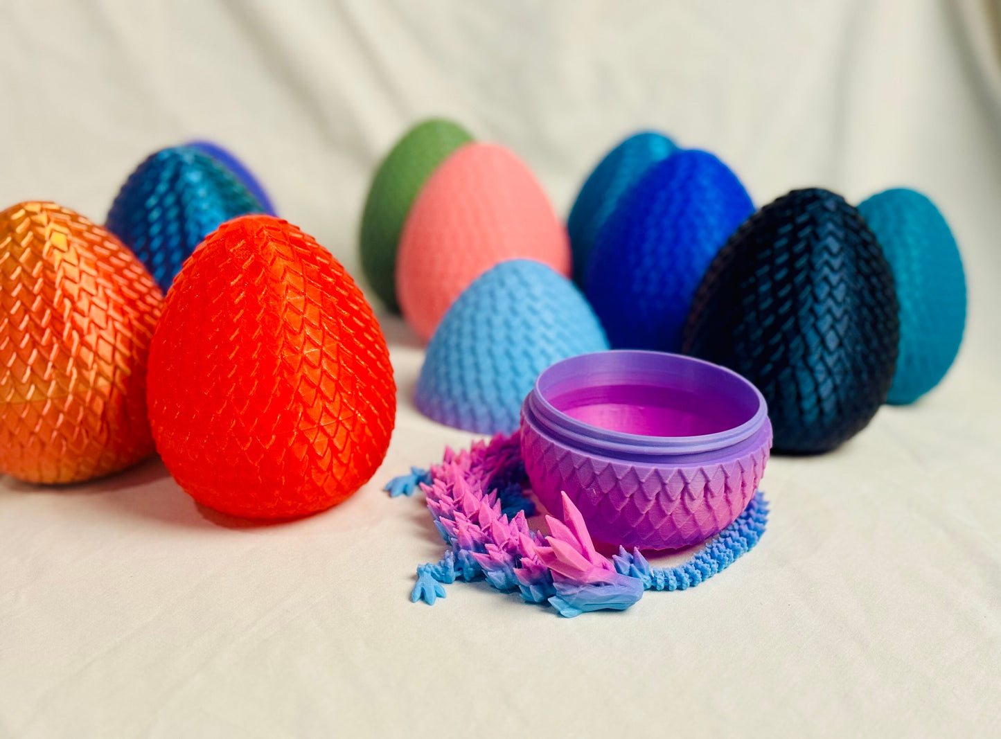Mini Articulated Crystal Dragon with Egg - 11 inches, 3D Printed, Fidget Toy, Display Item, Many Colors Available.