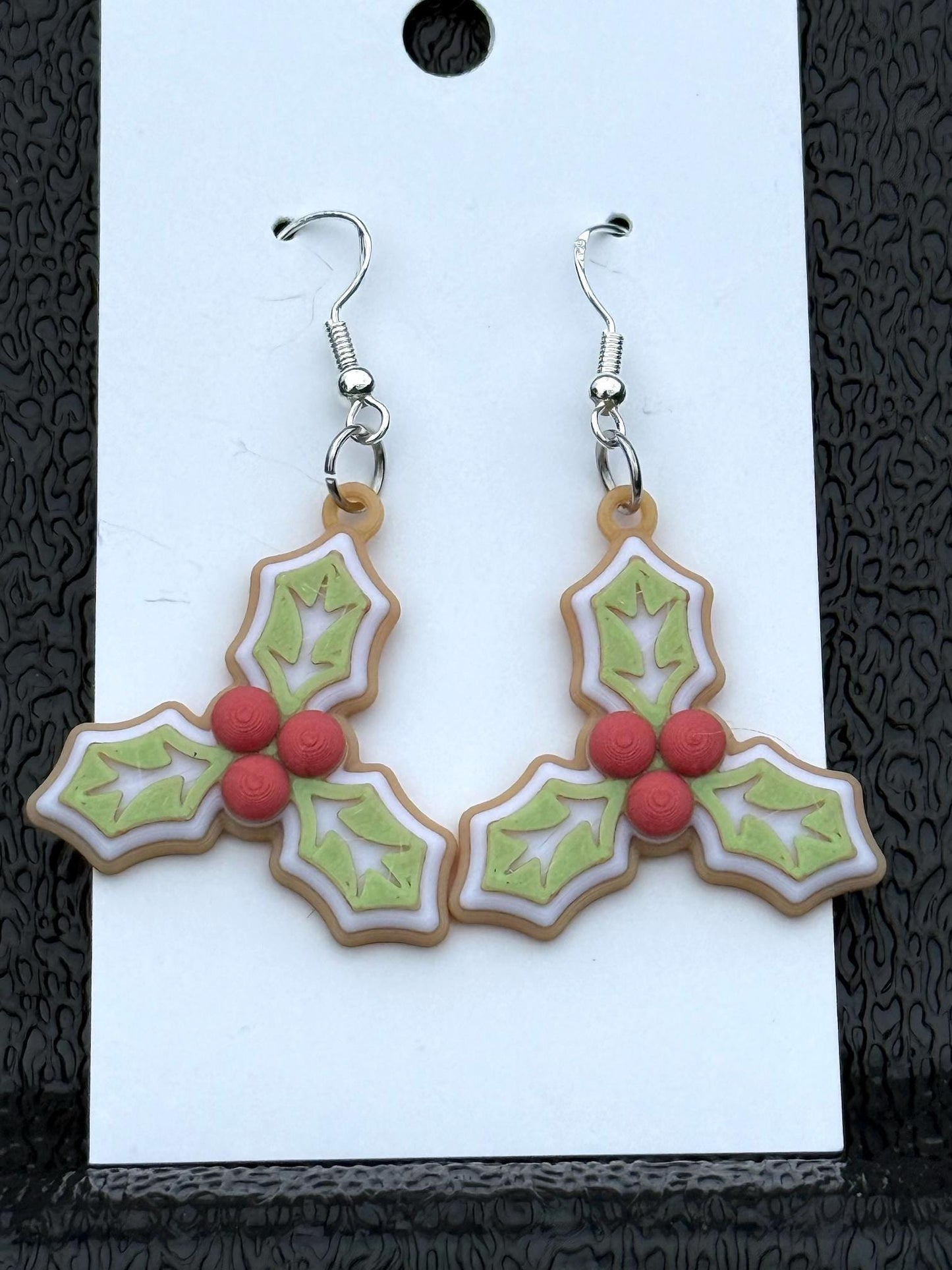 Festive Holly Ornament Earring Set - Cute Little Dangle Jewelry - 1 Pair - Holiday Party Idea