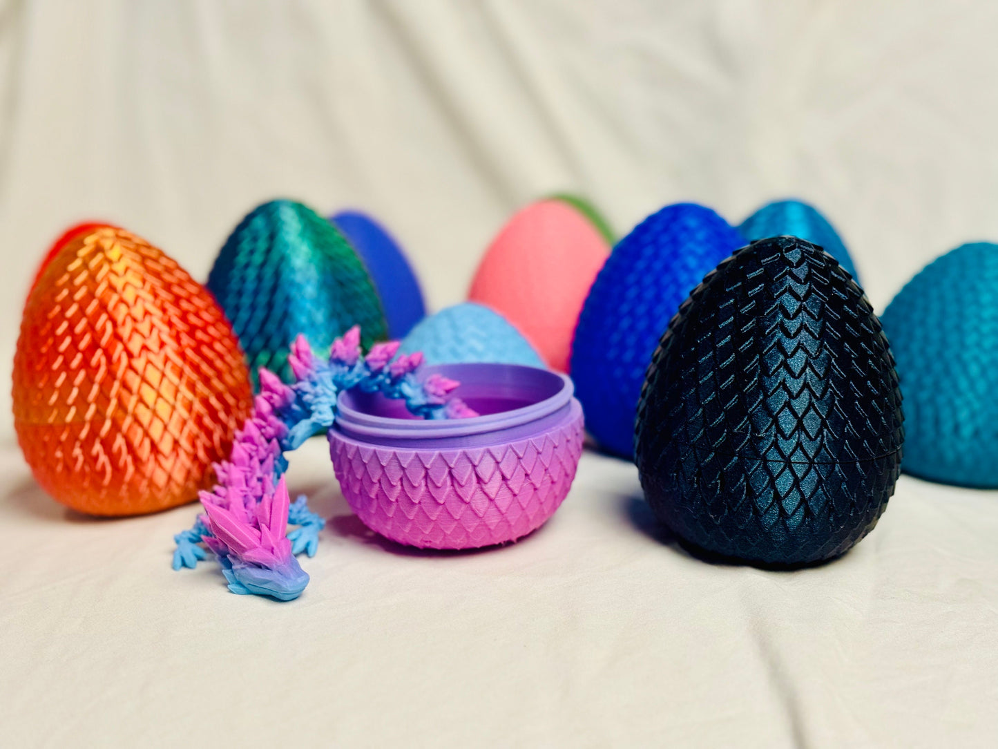 Mini Articulated Crystal Dragon with Egg - 11 inches, 3D Printed, Fidget Toy, Display Item, Many Colors Available.